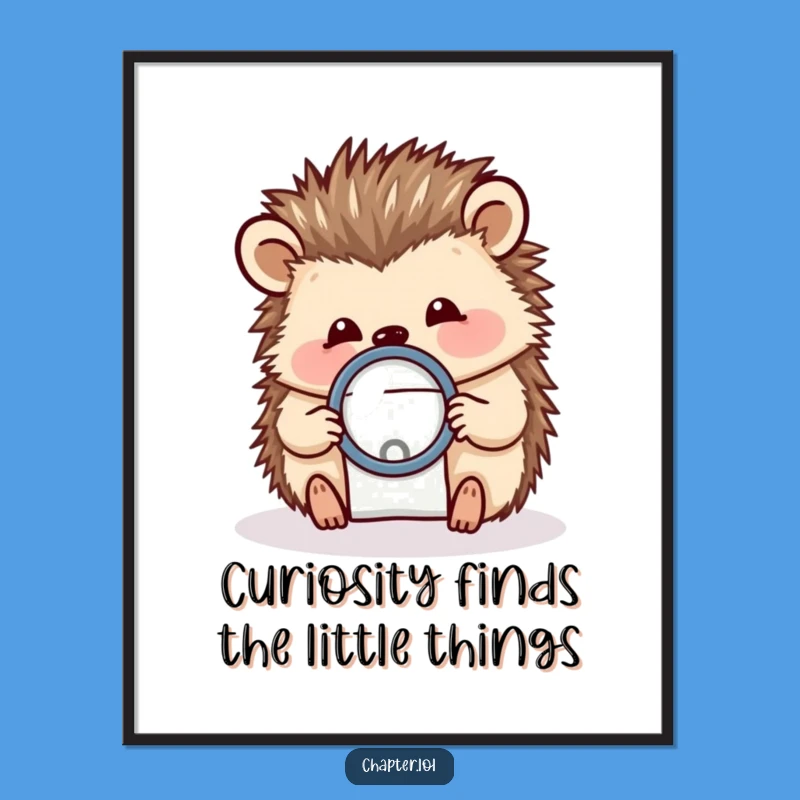 Free Printable Wall Art: Hedgehog Magnifying Glass Funny Downloadable Art Gift